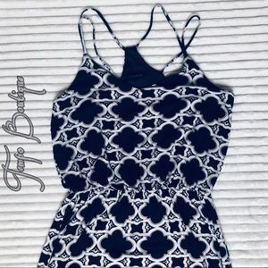 Geometric Pattern Halter Navy Maxi Dress